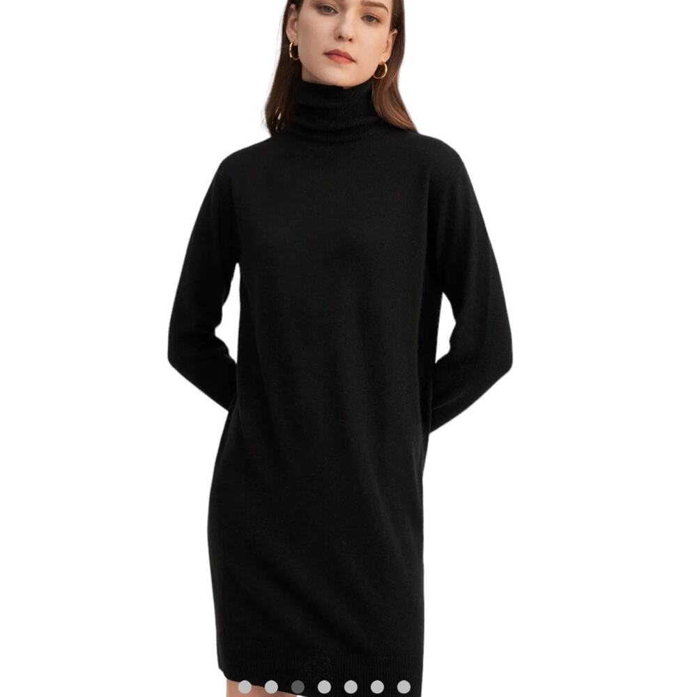 NWOT PURE Collection Classic Turtleneck Cashmere Dress Black Women's Size 8-10